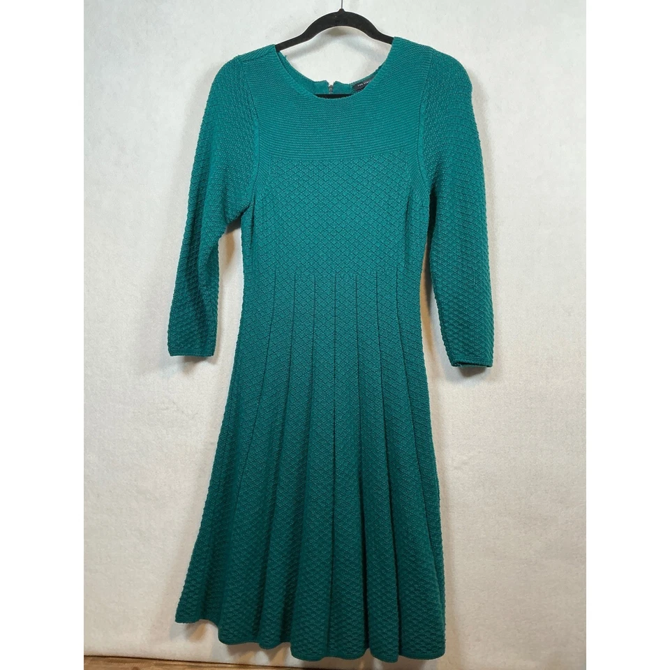 Vestido Suéter The Limited Tejido Verde Azulado Midi Funda Manga Larga Talla Pequeña Foto 1 de 4