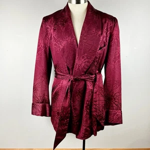 STUNNING VTG 40s 50s Royal Robes M red atomic deco shawl collar smoking jacket - Picture 1 of 13