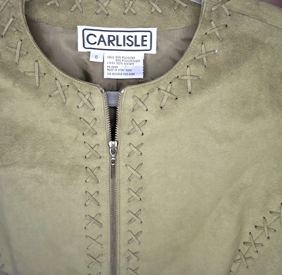 CARLISLE - Guante Chaqueta de Cuero Gamuza Suave en Verde Oliva Con Cordones RARA Talla 6 Foto 1 de 4