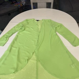 JW Style caftano maniche lunghe aperto davanti boho top trasparente copricostume verde lime medio - Foto 1 di 9