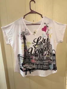 Las Vegas Streifen verziertes Strass T-Shirt von Sweet Gisele XXL BRUSTUMFANG 48" - Bild 1 von 6