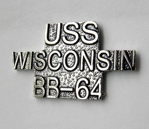 USS WISCONSIN BATTLESHIP BB-64 US NAVY SCRIPT LAPEL PIN BADGE 1 INCH - Picture 1 of 1