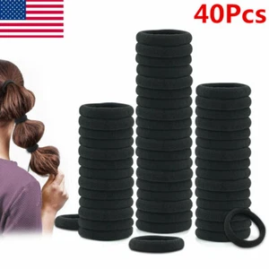 40 Thick Seamless Cotton Hair Bands for Women, Hair Ties Ponytail Holders US - Picture 1 of 12