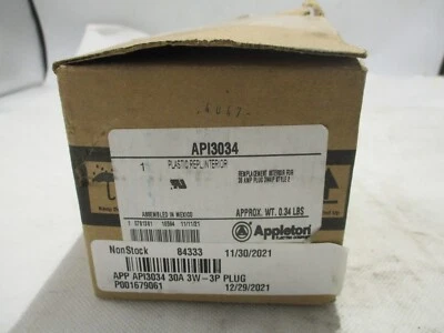 NUEVO APPLETON API3034 PIN&MANGA ENCHUFE INTERIOR 30A/AMP 4P3W Foto 1 de 3