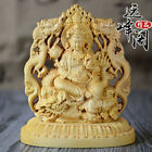 Old Collectibles Handwork Boxwood Carving Dragon Kuan-yin car Ornament Statue