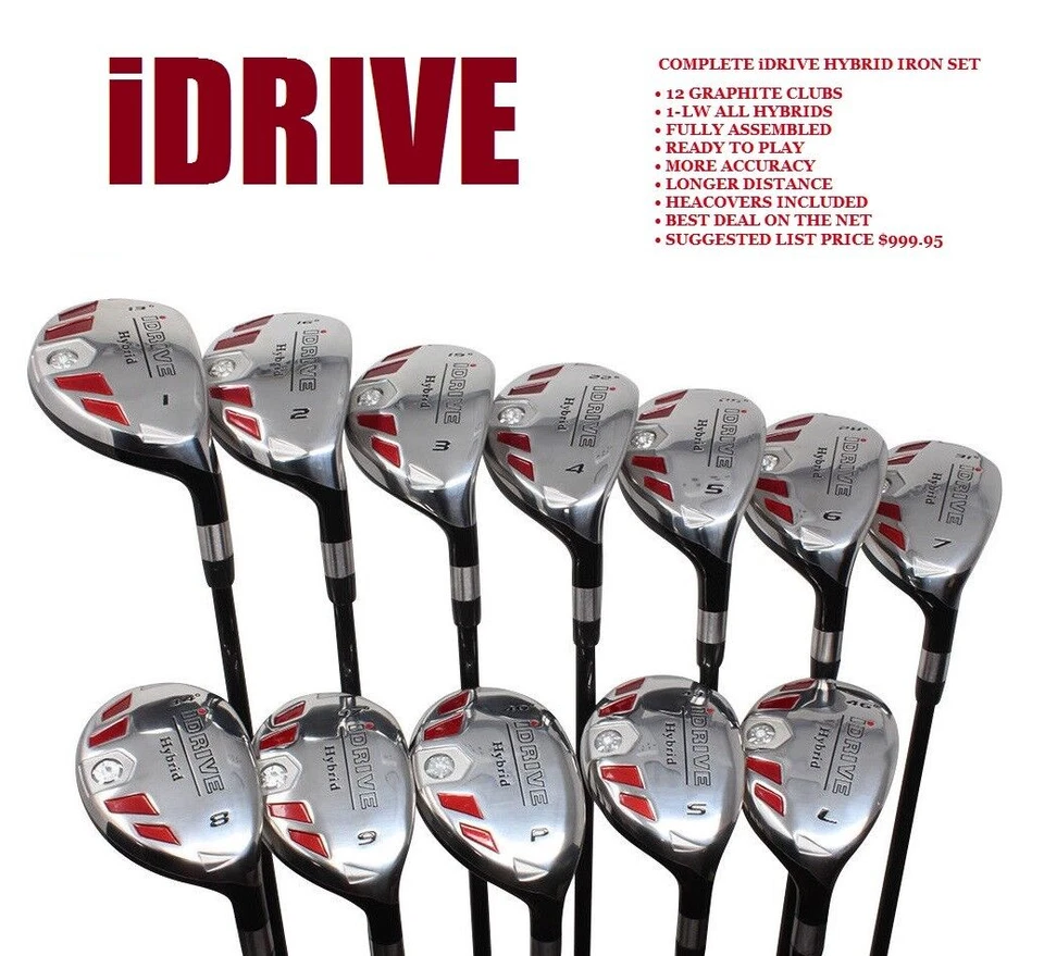 IDRIVE HYBRIDS SENIORS iDRIVE Hybrid Iron Set Graphite 1-LW Rescue Woods 12 Clubs w/ headcovers