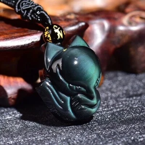 Natural Rainbow Obsidian Carved Fox Pendant Crystal Gems for Men Women Girls - Picture 1 of 8