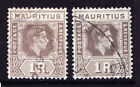 MAURITIUS George VI 1949 SG260c 1r drab f/u grey-brown for comparison Cat £22.75