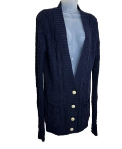 GAIAM Women Cardigan Medium Blue Cable Knit Sweater Organic Cotton Cabincore - Picture 1 of 11