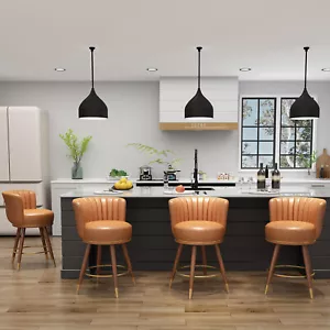 Set of 2/4 Swivel Bar Stools with Back PU Leather Modern Kitchen Chair 24'' - Picture 1 of 61