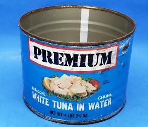 Etiqueta de papel de albacora de estaño de atún 4 libras premium vintage - Imagen 1 de 8