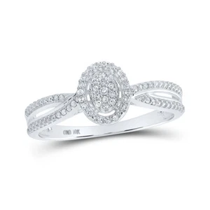 10K White Gold Womens Round Diamond Oval Ring 1/10 Cttw - Picture 1 of 2