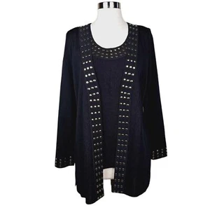 Misook 2-Pc Twinset Studded Black Stretch Knit Jacket and Sleeveless Top XS - Picture 1 of 11