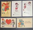 Cartes postales Saint-Valentin vintage avec images de dessins animés d'enfants - Lot de 5 inutilisées