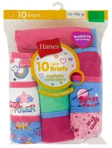 Hanes Girls' Assorted Print No Ride Up Cotton Briefs- Bonus 10+4 Pack Size 8 - Picture 1 of 2