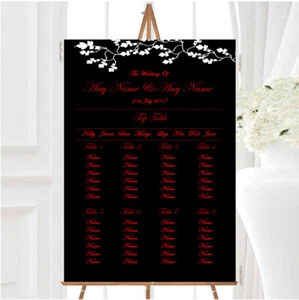 Plano de mesa de asiento de boda personalizado negro blanco rojo - Imagen 1 de 1