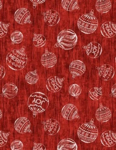 Country Christmas Fabric - Plaid Holiday Bulb Red Barn Wood - Wilmington YARD - Picture 1 of 1