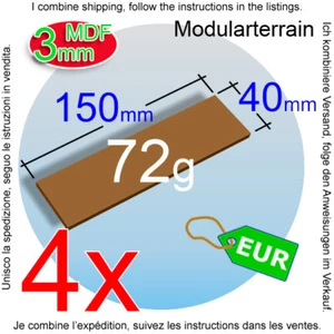 4x 3mm MDF Base 40x150mm 150x40mm 40mm 150mm Cavalry Bike War Hammer 40k - Imagen 1 de 7