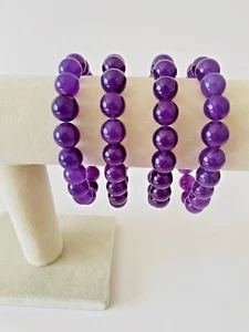 Amethyst Bracelets Lot Of 4 Natural Healing Stones 10mm Large Beads Medium 7inch - Picture 1 of 5