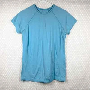 Athleta Women Top Sz L Blue Momentum Seamless Short Sleeve Active Sporty Gym - Picture 1 of 5