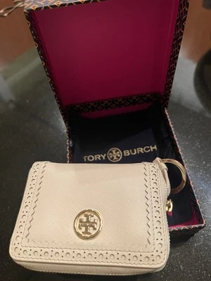 NUEVO CON ETIQUETAS Tory Burch Robinson Mini Cartera Cuero Doble Monedero (Blanco roto) Foto 1 de 4