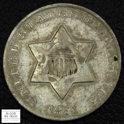 1851 Silver Three Cent Piece 3CS - Image 1 of 2