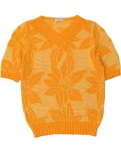 VINTAGE Womens V-Neck Jumper Sweater UK 14 Large Orange Floral AN05 - Picture 1 of 4