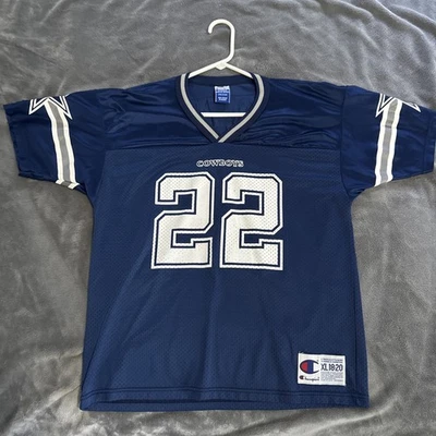 Vintage Dallas Cowboys Emmitt Smith #22 Champion Jersey Youth Sz XL 18/20 Used - Image 1 of 4