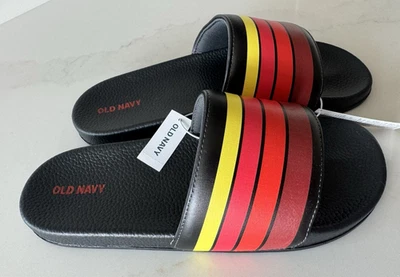 OLD NAVY BOYS OPEN TOE RED STRIPED SLIDES SANDALS SLIP ON RUBBER SHOES 12 / 13 - Image 1 of 4