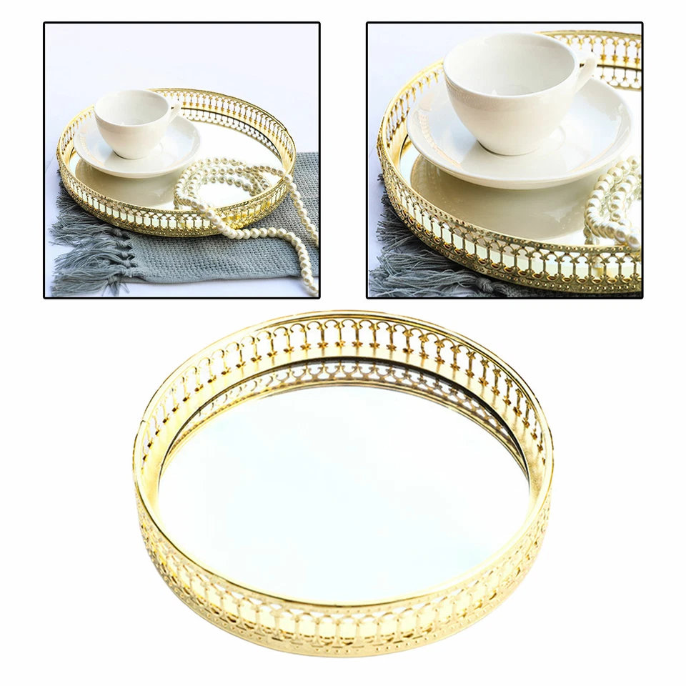 Round Mirror Base Glass Tray Serving Dresser Perfume Vanity Tray Organizer - Image 1 of 1