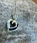 10k Petite Blue Sapphire / Diamond Heart Necklace 18” Chain