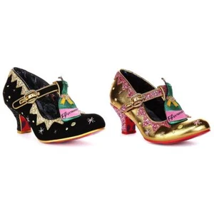 Irregular Choice Sip Sip Hooray T Bar Womens Heel Black Gold UK 4 - 8 - Picture 1 of 13