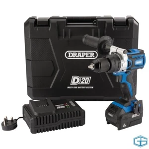 20V BRUSHLESS COMBI DRILL 4.0AH BATTERY FAST CHARGER DRAPER STOCK NO 79894 - Picture 1 of 3