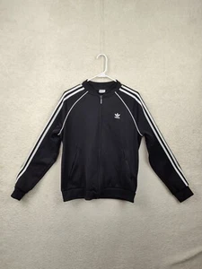 Adidas Gilrs Jacket Medium Black Striped Cotton Blend Long Sleeve Zip Up Active - Picture 1 of 20