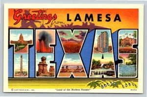 West Texas Large Letter Linen postcard Greetings from Lamesa Johnson News Agency - Picture 1 of 2