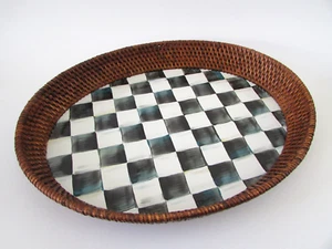 Mackenzie Childs Courtly Check Enamel Rattan Large Serving Tray 12" x 15" - Picture 1 of 6