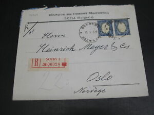 Bulgaria 1929 perfin on letter seal registered cover to norway *10569