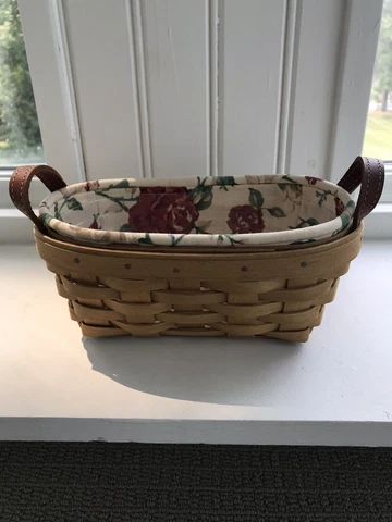 LONGABERGER Knick Knack Basket 2004 with Leather Handles+Liner+Protector EUC Cover