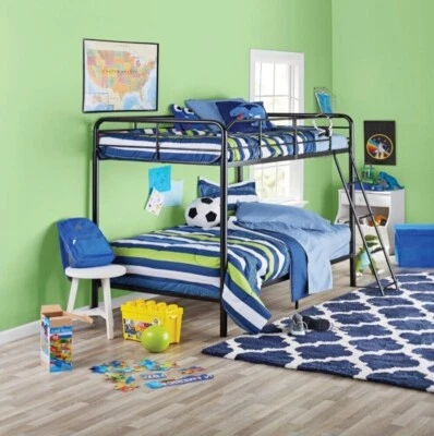 Litera con marco de metal Your Zone Twin Over Twin con escalera, negra Foto 1 de 3