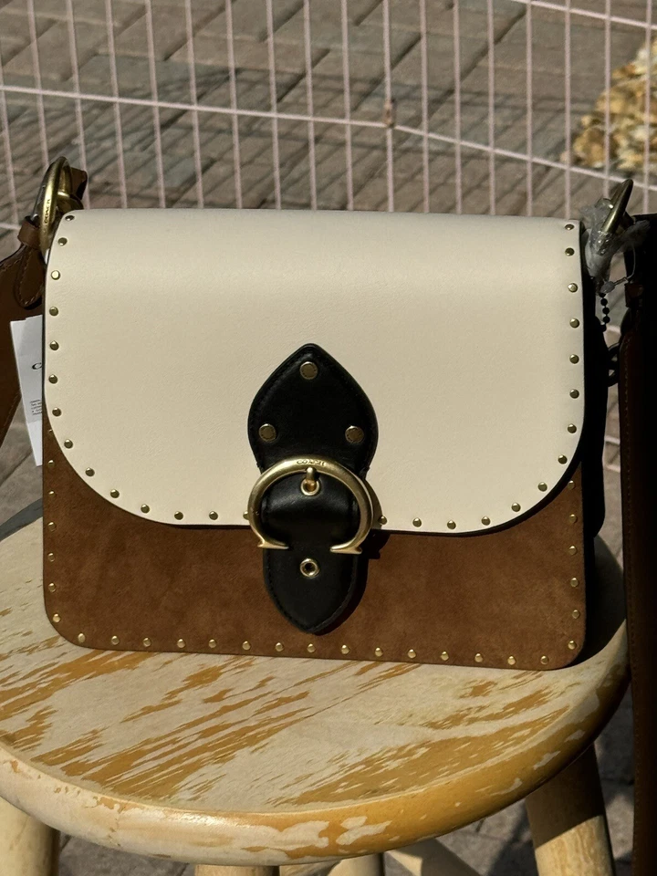 Coach 4595 Beat Shoulder Bag In Colorblock With Rivets Leather Suede Vintage
