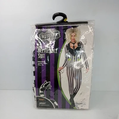 Traje Beetlejuice Mujer Adulto Halloween Disfraz Chaqueta Pantalones Corbata M 8-10 A05 Foto 1 de 2