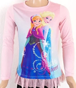 FROZEN EISKÖNIGIN 128 SHIRT GLITZER VOLANT ROSA ELSA DISNEY LANGARM LANGARMSHIRT - Bild 1 von 15