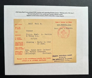 1934 Switzerland to Japan POW Postcard Missing Person Java Fukuoka Camp, Mission - Picture 1 of 3