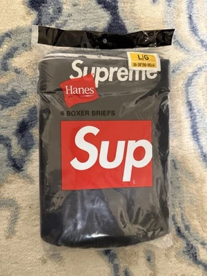 全新 Supreme x Hanes 平角内裤 (4 包)- 黑色 | 大号 | 免运费 — 第 1/4 张图片