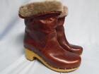 Womens UGG Lynnea Shearling Fur Ankle Boots Wood Clog Soles Brown Sz 7