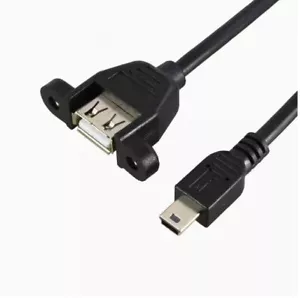 25cm USB 2.0 A Female Socket Panel Mount To Mini 5 Pin B Male Data Adapter Cable - Picture 1 of 4