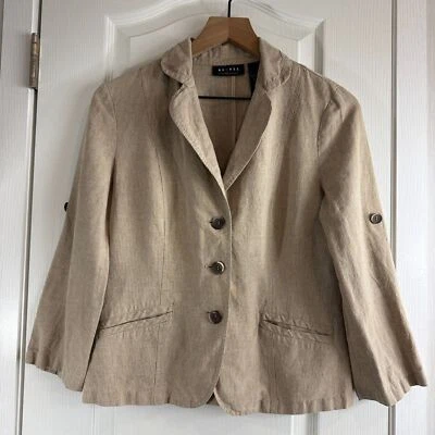 Blazer para mujer Axcess Liz Claiborne mezcla de lino tostado manga 3/4 lengüeta enrollable talla 6 Foto 1 de 4