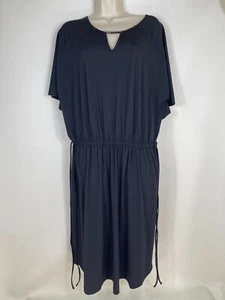 H by Halston Dress Womens Size Medium Black Cape Sleeve Drawstring Waist Midi - Picture 1 of 12