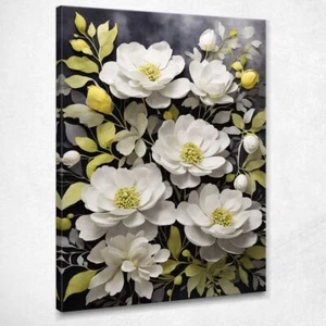 Quadro Botanico Moderno Eleganza Di Fiori Bianchi Su Sfondo Scuro , btn15 quadro - Imagen 1 de 4