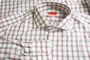 Isaia Napoli 100% Algodón Blanco Rosa Cuadros Camisa Talla 15.5 Nuevo - Imagen 1 de 7